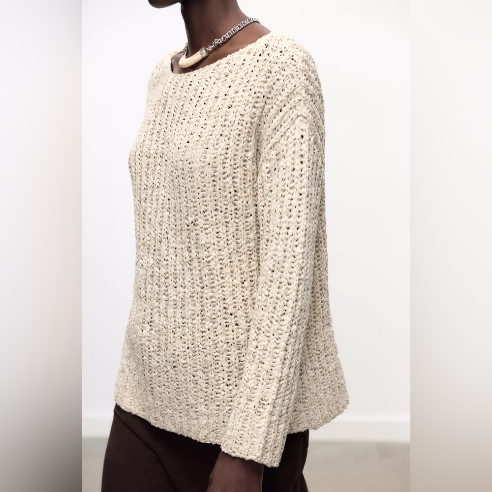 Zara Cream Ivory Contrast Knit Sweater Medium